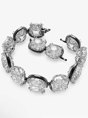 Swarovski Black Setting Bracelet  and earrings with Clear Cushion Crystals